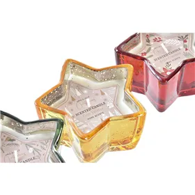Candle DKD Home Decor Yellow Red Green Star Christmas 10 x 10 x 5,5 cm (3 Units)
