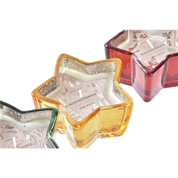 Candle DKD Home Decor Yellow Red Green Star Christmas 10 x 10 x 5,5 cm (3 Units)
