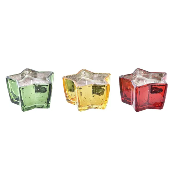 Candle DKD Home Decor Yellow Red Green Star Christmas 10 x 10 x 5,5 cm (3 Units)