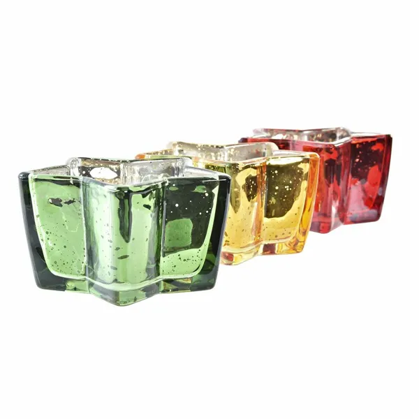 Candle DKD Home Decor Yellow Red Green Star Christmas 10 x 10 x 5,5 cm (3 Units)