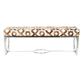 Bench DKD Home Decor Brown Steel Leather White (122 x 41 x 44 cm)