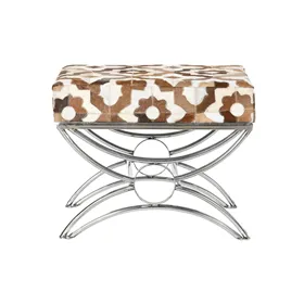 Bench DKD Home Decor Silver Brown Steel Leather White (53 x 40 x 43 cm)