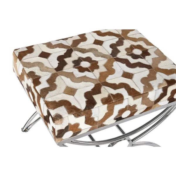 Bench DKD Home Decor Silver Brown Steel Leather White (53 x 40 x 43 cm)