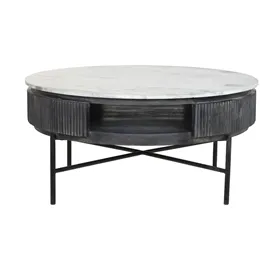 Centre Table DKD Home Decor Marble Mango wood (90 x 90 x 42 cm)