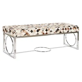 Bench DKD Home Decor Brown Beige Silver Camel Steel 122 x 41 x 44 cm