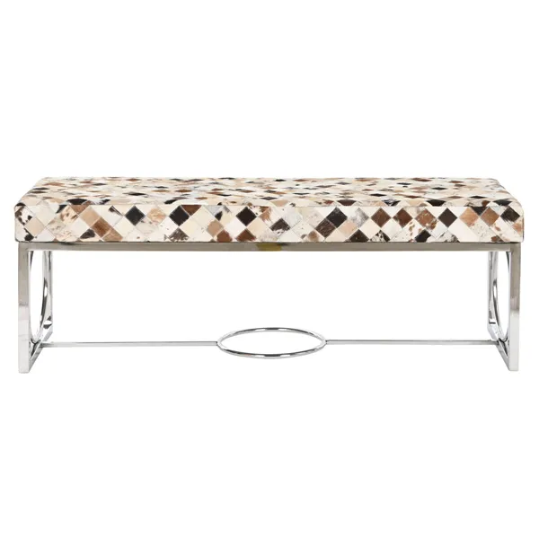 Bench DKD Home Decor Brown Beige Silver Camel Steel 122 x 41 x 44 cm