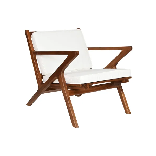 Armchair DKD Home Decor White Brown Dark brown Polyester Teak 64 x 76 x 77 cm