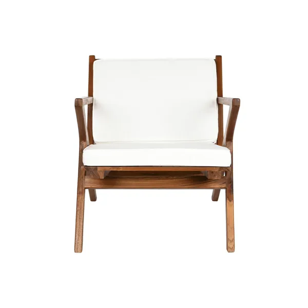 Armchair DKD Home Decor White Brown Dark brown Polyester Teak 64 x 76 x 77 cm