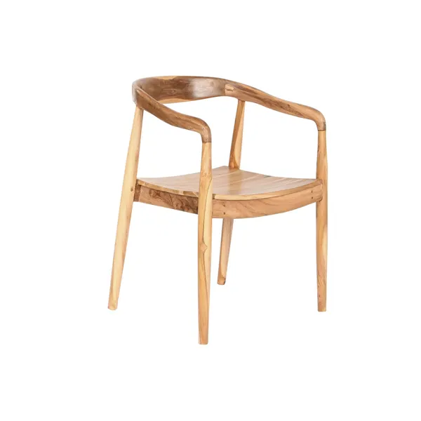 Chair DKD Home Decor Brown Light brown Leather Teak 56 x 51 x 78 cm
