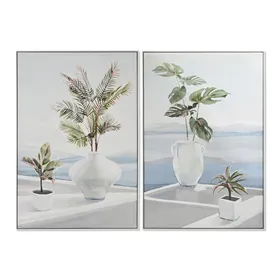 Canvas Home ESPRIT Blue White Green Scandinavian Plant 80 x 3,5 x 120 cm (2 Units)