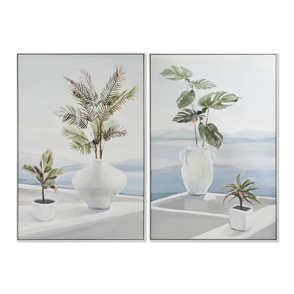 Canvas Home ESPRIT Blue White Green Scandinavian Plant 80 x 3,5 x 120 cm (2 Units)