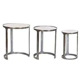 Set of 3 tables Home ESPRIT White Silver 45 x 45 x 56 cm