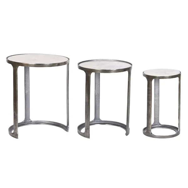 Set of 3 tables Home ESPRIT White Silver 45 x 45 x 56 cm