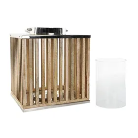Candleholder DKD Home Decor Brown Silver Natural Crystal Mango wood 31 x 31 x 35 cm