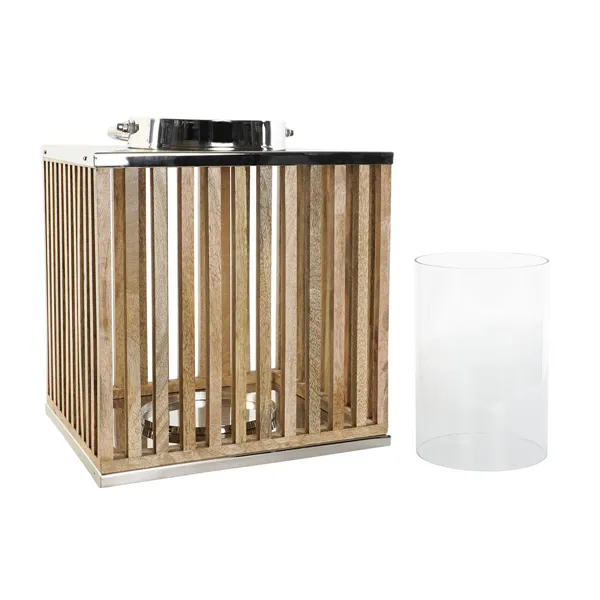 Candleholder DKD Home Decor Brown Silver Natural Crystal Mango wood 31 x 31 x 35 cm