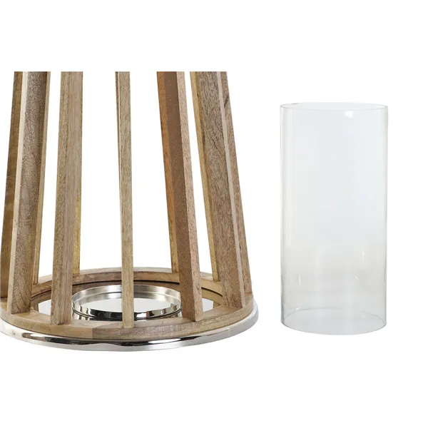 Candleholder DKD Home Decor Brown Silver Natural Crystal Mango wood 32 x 32 x 51 cm