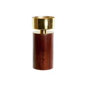 Candleholder Home ESPRIT Brown Golden Aluminium Acacia 8 x 8 x 18 cm