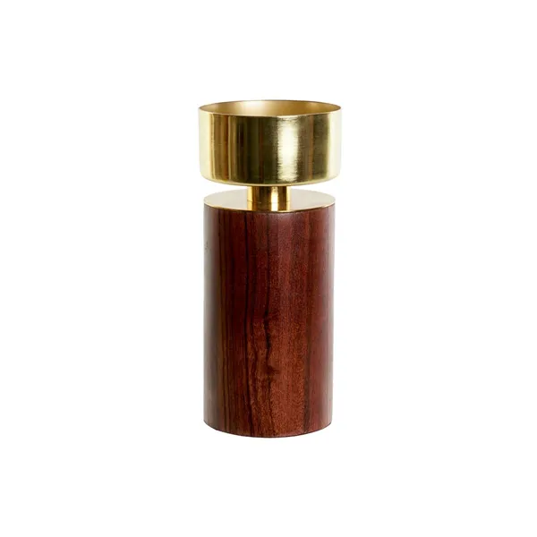 Candleholder Home ESPRIT Brown Golden Aluminium Acacia 8 x 8 x 18 cm