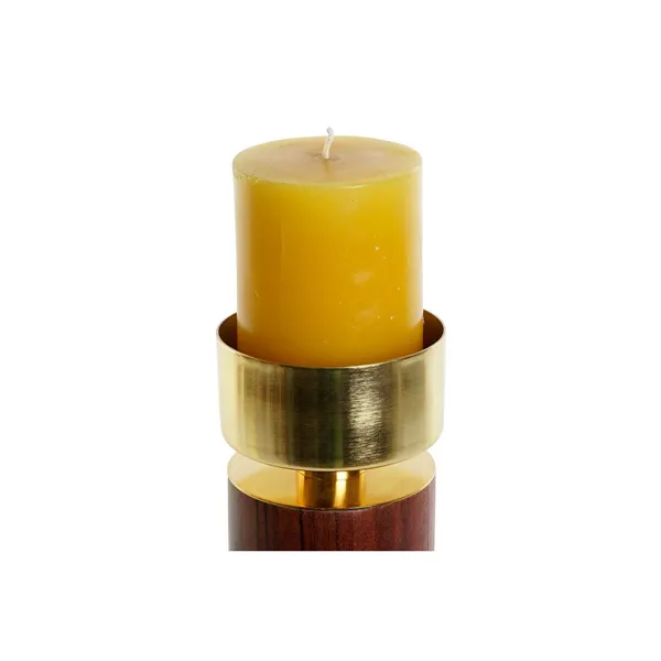 Candleholder Home ESPRIT Brown Golden Aluminium Acacia 8 x 8 x 18 cm