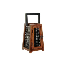 Candleholder DKD Home Decor Black Natural Metal Mango wood 15 x 15 x 26 cm