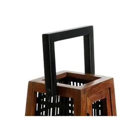 Candleholder DKD Home Decor Black Natural Metal Mango wood 15 x 15 x 26 cm