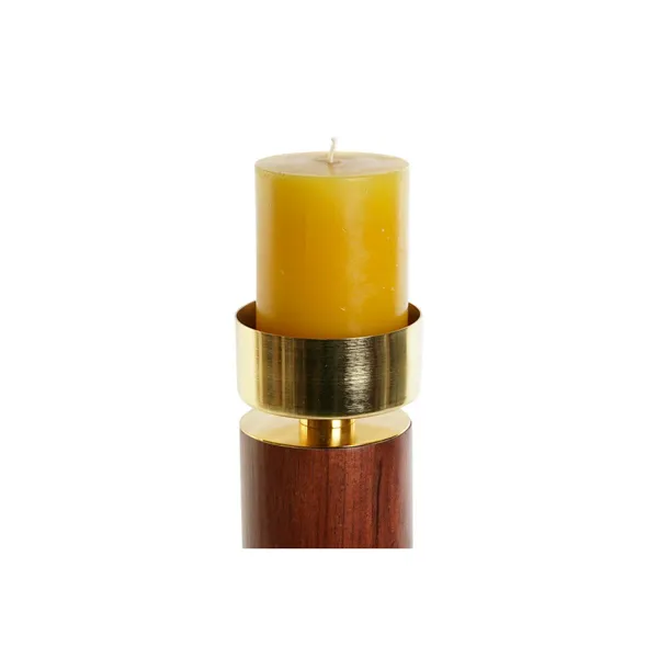 Candleholder Home ESPRIT Brown Golden Aluminium Acacia 8 x 8 x 27 cm