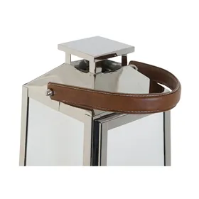 Lantern DKD Home Decor Brown Silver Leather Crystal Steel Chromed 20 x 20 x 40 cm