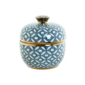 Tibor Home ESPRIT Blue Golden Aluminium Porcelain 18,5 x 18,5 x 20 cm