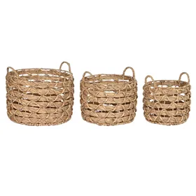 Basket set Home ESPRIT Natural Metal Water hyacinth (3 Pieces)