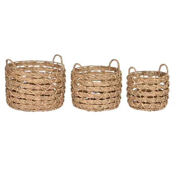 Basket set Home ESPRIT Natural Metal Water hyacinth (3 Pieces)