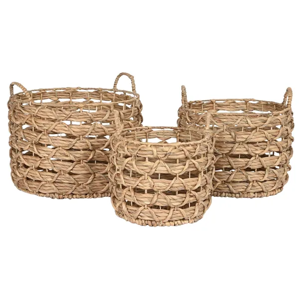 Basket set Home ESPRIT Natural Metal Water hyacinth (3 Pieces)