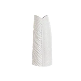 Vase Home ESPRIT White Stoneware Tropical Leaf of a plant 21 x 10 x 50 cm