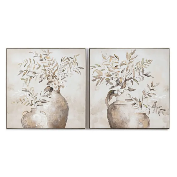 Canvas Home ESPRIT Beige Golden Vase Traditional 82 x 4,5 x 82 cm 82 x 3,5 x 82 cm (2 Units)