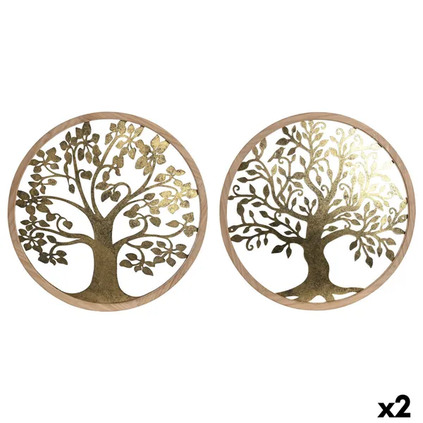 Wall Decoration Home ESPRIT Golden Natural Tree Cottage 60 x 1,5 x 60 cm (2 Units)