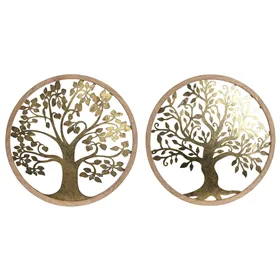 Wall Decoration Home ESPRIT Golden Natural Tree Cottage 60 x 1,5 x 60 cm (2 Units)