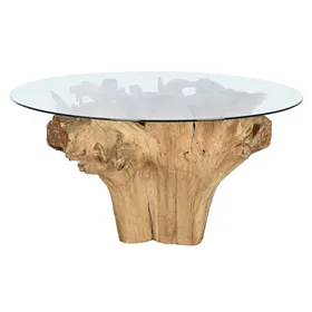 Dining Table Home ESPRIT Natural Wood Tempered Glass 160 x 160 x 76 cm