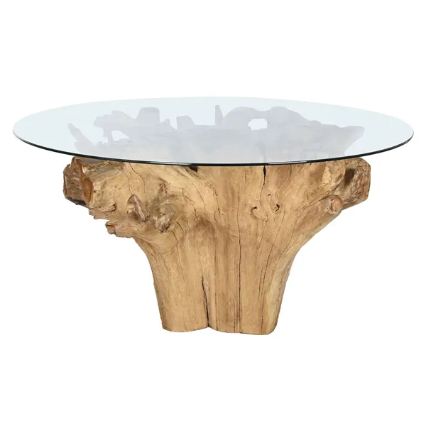 Dining Table Home ESPRIT Natural Wood Tempered Glass 160 x 160 x 76 cm