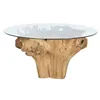 Dining Table Home ESPRIT Natural Wood Tempered Glass 160 x 160 x 76 cm