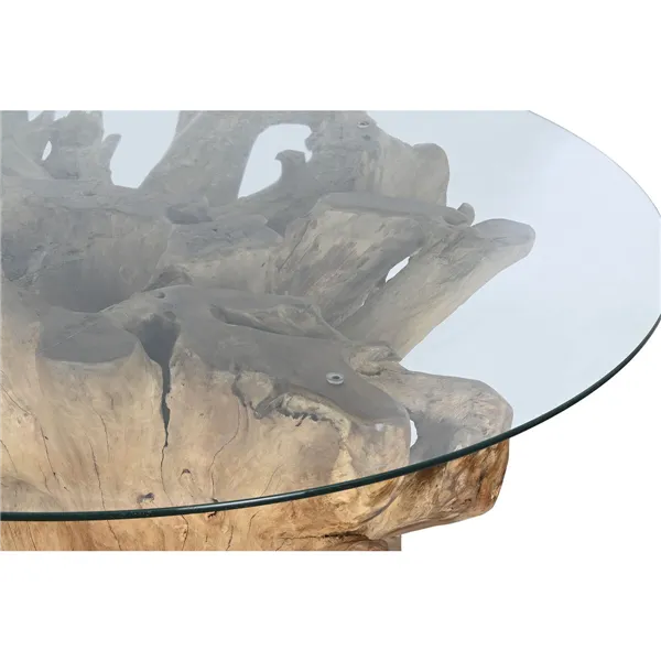 Dining Table Home ESPRIT Natural Wood Tempered Glass 160 x 160 x 76 cm