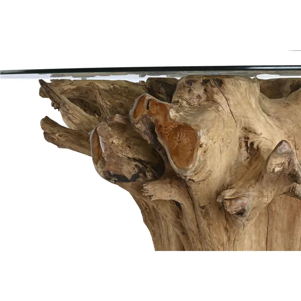 Dining Table Home ESPRIT Natural Wood Tempered Glass 160 x 160 x 76 cm