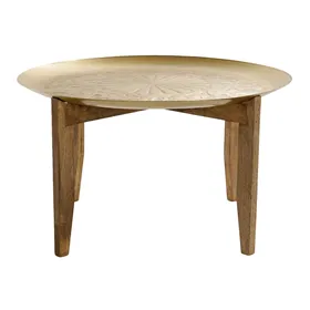 Centre Table Home ESPRIT Golden Natural Brass Mango wood 75 x 75 x 44 cm