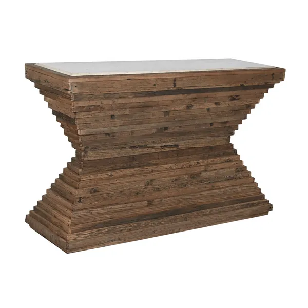 Console Home ESPRIT Yellow White Brown Marble Recycled Wood 138 x 45 x 87 cm