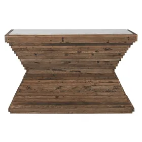 Console Home ESPRIT Yellow White Brown Marble Recycled Wood 138 x 45 x 87 cm