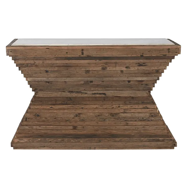 Console Home ESPRIT Yellow White Brown Marble Recycled Wood 138 x 45 x 87 cm