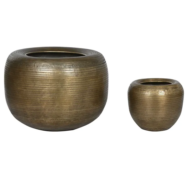 Set of Planters Home ESPRIT Golden Aluminium 64 x 64 x 47 cm