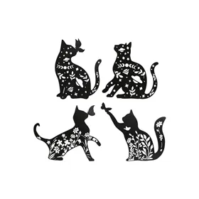 Wall Decoration Home ESPRIT Black Cat 37 x 1,3 x 48 cm (4 Units)