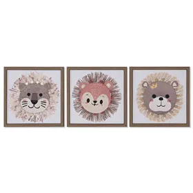 Canvas Home ESPRIT White Natural Children's animals 30 x 2,6 x 30 cm (3 Units)
