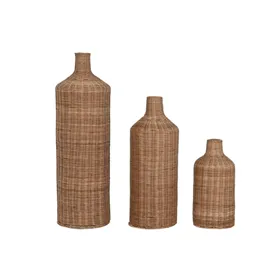 Set of 3 Vases Home ESPRIT Brown Metal Natural 25 x 25 x 82 cm (3 Pieces)