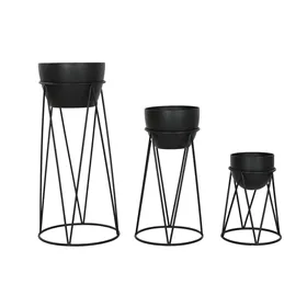 Set of Planters Home ESPRIT Black Metal 38 x 38 x 80 cm (3 Pieces)