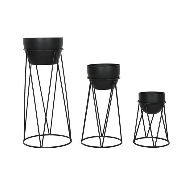 Set of Planters Home ESPRIT Black Metal 38 x 38 x 80 cm (3 Pieces)